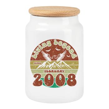 18e anniversaire : Légende vivante depuis le VIN 02/2008 - Boîte à biscuits avec couvercle en bois - blanc - Devant