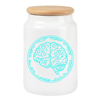 Cyber Brain AI Tech Circuit Vector - Cookie Jar with Wooden Lid - white - Front