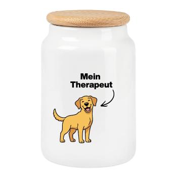 MEIN THERAPEUT: HUND! FELLNASE, DOGLOVER, PFOTE - Keksdose mit Holzdeckel - Weiß - Vorne
