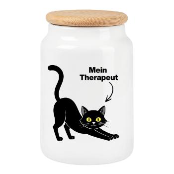 MY CAT IS MY THERAPIST😻 CATLOVER FURRY NOSE - Cookie Jar with Wooden Lid - white - Front