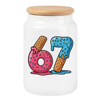Six Seven Funny Kids Meme - Cookie Jar with Wooden Lid - white - Front