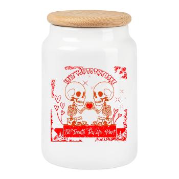 Mignonne Valentin squelette - T’aime jusqu’à l’Os Tee - Boîte à biscuits avec couvercle en bois - blanc - Devant