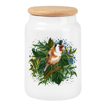 Bunter Vogel - Keksdose mit Holzdeckel - Weiß - Vorne