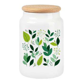 Feuilles vertes - Boîte à biscuits avec couvercle en bois - blanc - Devant
