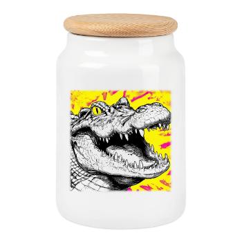 Krokodil Sketch – Urban Graffiti Style Design - Keksdose mit Holzdeckel - Weiß - Vorne