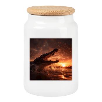 Wild Crocodile Action Sunset River - Cookie Jar with Wooden Lid - white - Front