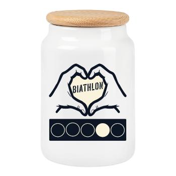 Biathlon Winter - Love Heart - Cookie Jar with Wooden Lid - white - Front