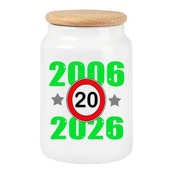 20 years , 20th birthday 2026 - Cookie Jar with Wooden Lid - white - Front