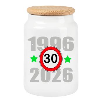 Birthday 30 , 30 years1996 to 2026 - Cookie Jar with Wooden Lid - white - Front