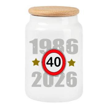 1986–2026: 40 Jahre Jubiläum - Keksdose mit Holzdeckel - Weiß - Vorne