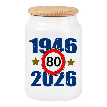 80th anniversary 1946–2026 - Cookie Jar with Wooden Lid - white - Front