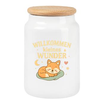 Willkommen kleines Wunder Fuchs Variante - Keksdose mit Holzdeckel - Weiß - Vorne