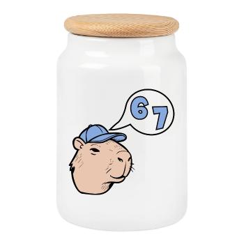 Capybara Six Sept - Réponse 67 - Boîte à biscuits avec couvercle en bois - blanc - Devant
