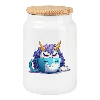 Grummel-Monster im Kaffeebecher - Boîte à biscuits avec couvercle en bois - blanc - Devant