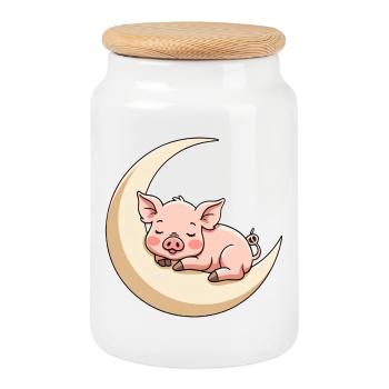 Cochon du sommeil lunaire - Boîte à biscuits avec couvercle en bois - blanc - Devant