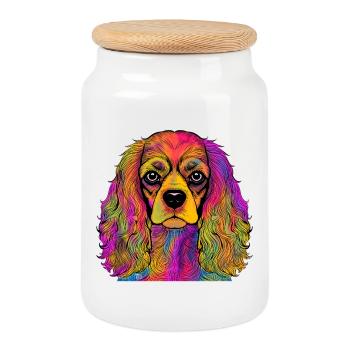 Cavalier King Charles Spaniel - Boîte à biscuits avec couvercle en bois - blanc - Devant