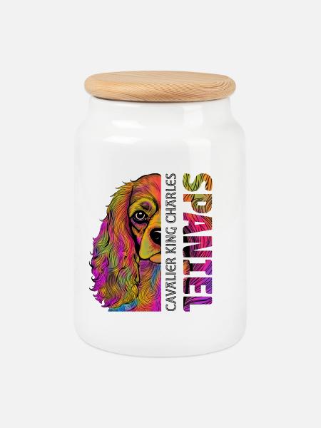 Cavalier King Charles Spaniel - Keksdose mit Holzdeckel - Weiß