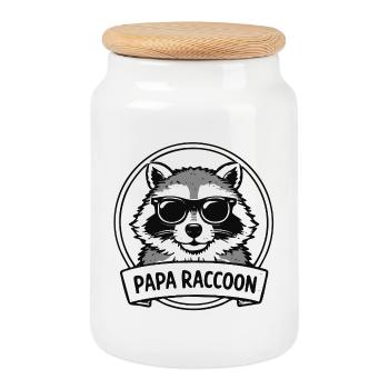 Papa raton laveur avec des lunettes de soleil - Boîte à biscuits avec couvercle en bois - blanc - Devant
