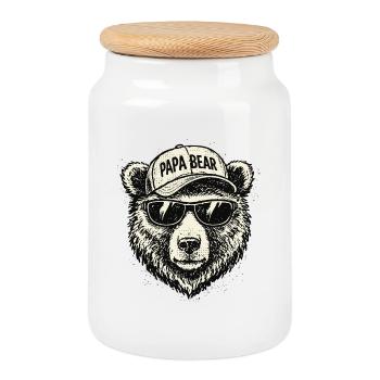 Papa bear Sonnenbrillen Cap - Keksdose mit Holzdeckel - Weiß - Vorne