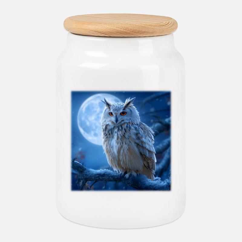 Schnee-Eule im Vollmond: Magische Winternacht - Keksdose mit Holzdeckel - Weiß