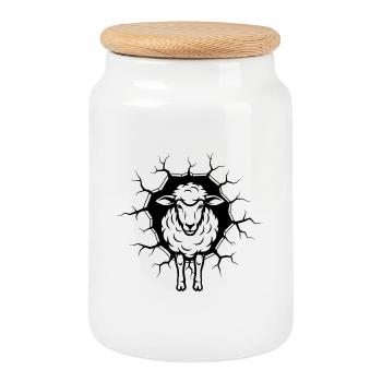 Percée du mur des moutons – Brise du mur des animaux drôles - Boîte à biscuits avec couvercle en bois - blanc - Devant