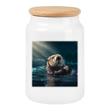 Seeotter: Entspannung auf dem Wasser mit Muschel - Keksdose mit Holzdeckel - Weiß - Vorne