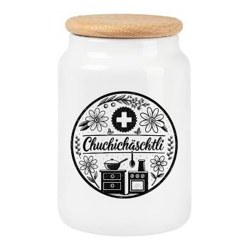 Chuchichäschtli - terme culte suisse - Boîte à biscuits avec couvercle en bois - blanc - Devant