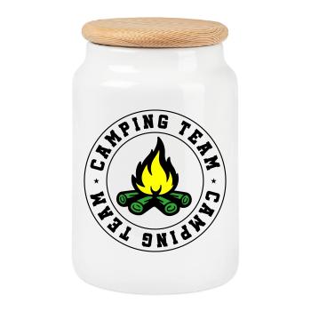 Camping Team Lagerfeuer - Keksdose mit Holzdeckel - Weiß - Vorne