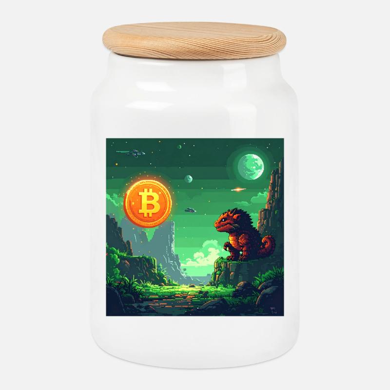 Space Bitcoin Odyssee - Keksdose mit Holzdeckel - Weiß