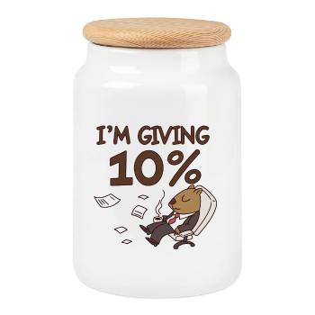 Je donne 10 % Cartoon Bear Office - Motivation Anti - Boîte à biscuits avec couvercle en bois - blanc - Devant
