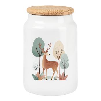 Deer in the forest – Calm and natural animal - Cookie Jar with Wooden Lid - white - Front