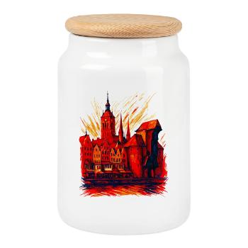 Gdansk Gdańsk City Motif Silhouette Poland Gift - Cookie Jar with Wooden Lid - white - Front