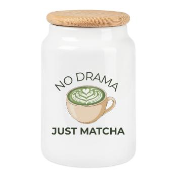 No Drama Just Matcha – ruhiges Matcha Tassen Motiv - Keksdose mit Holzdeckel - Weiß - Vorne