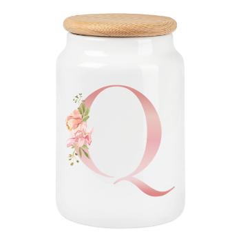 Pastel Q Floral Monogramm - Keksdose mit Holzdeckel - Weiß - Vorne