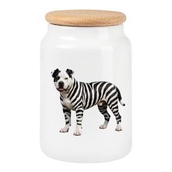 Pitbull im Zebra-Look: Cooles Urban Hybrid Design - Keksdose mit Holzdeckel - Weiß - Vorne