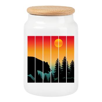 BEAR WILDLIFE SUNSET NATURE - Cookie Jar with Wooden Lid - white - Front