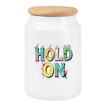 Hold On – Circus Letters Motivation - Cookie Jar with Wooden Lid - white - Front