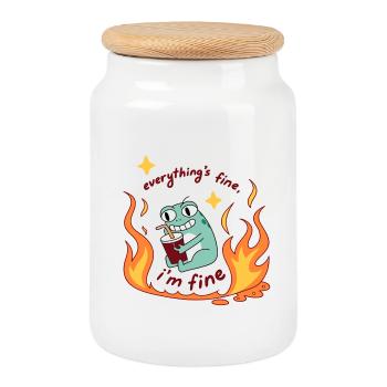 Alles Okay - I am Fine I'm fine - Cookie Jar with Wooden Lid - white - Front