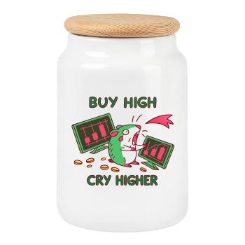 Achetez haut - criez plus haut : Investisseur et mème des actions crypto - Boîte à biscuits avec couvercle en bois - blanc - Devant