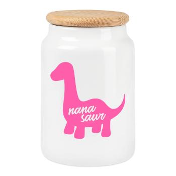 Nanasaurier-Pink-Dinosaurier-Oma-Familie - Keksdose mit Holzdeckel - Weiß - Vorne