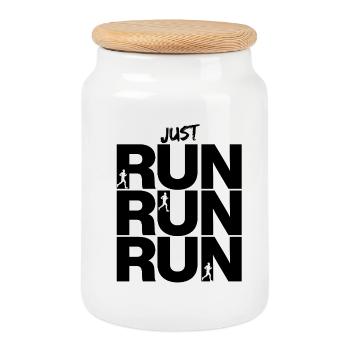 JUST RUN RUN RUN – GO! - Cookie Jar with Wooden Lid - white - Front