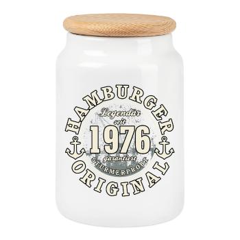 50th Birthday 2026 Hamburg Original Gift - Cookie Jar with Wooden Lid - white - Front