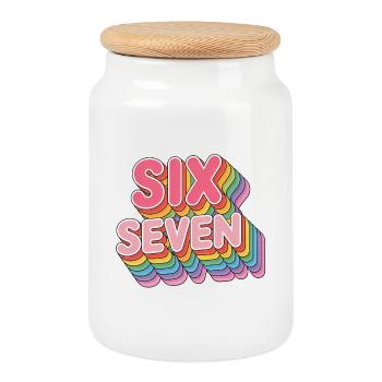  Six Seven 67 - Funny Gen Alpha Memes - Cookie Jar with Wooden Lid - white - Front