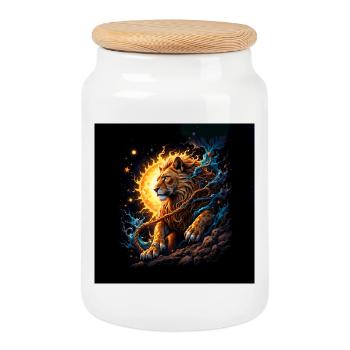 Lion solaire avec lunes et explosions - Boîte à biscuits avec couvercle en bois - blanc - Devant