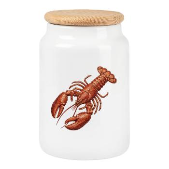 Homard à l’aspect brodé (imprimé) - Boîte à biscuits avec couvercle en bois - blanc - Devant