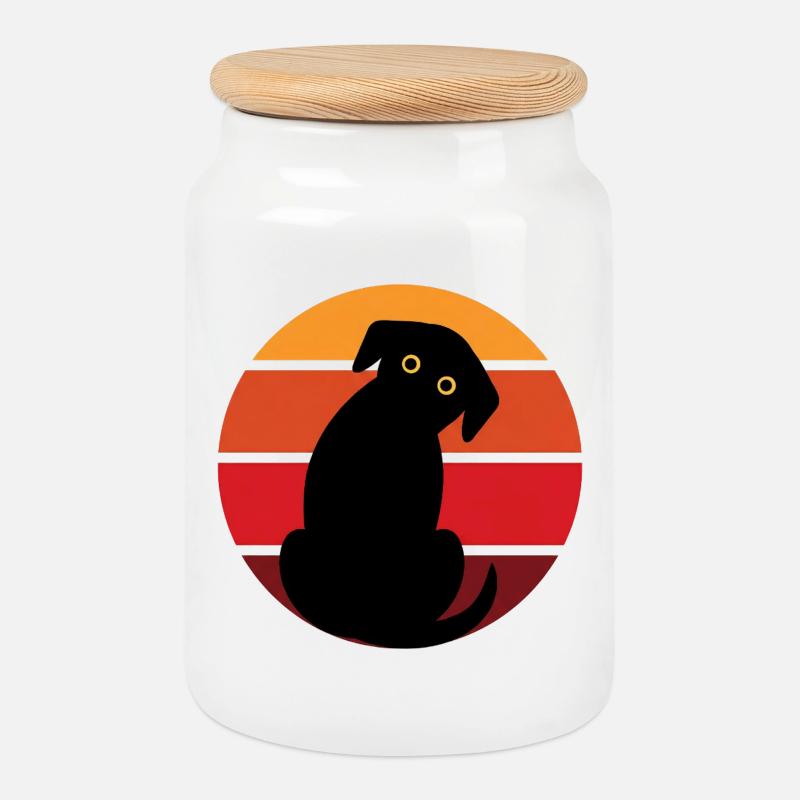 Sunset Hundesilu - Cookie Jar with Wooden Lid - white