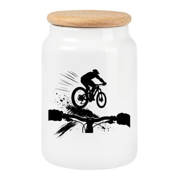 Downhill MTB POV Perspective Mountain Bike Gift - Cookie Jar with Wooden Lid - white - Front