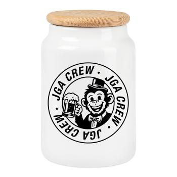Enterrement de vie de garçon du groupe Bachelor Crew Singe - Boîte à biscuits avec couvercle en bois - blanc - Devant