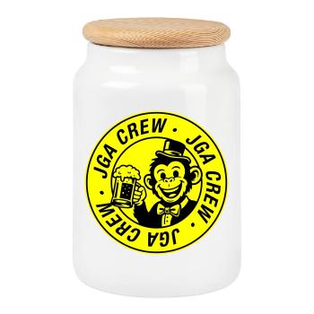 Enterrement de vie de garçon du groupe Bachelor Crew Singe - Boîte à biscuits avec couvercle en bois - blanc - Devant
