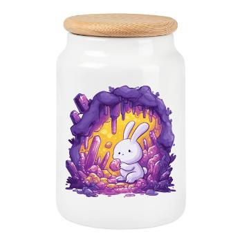 Rabbit in Crystal Cave - Cookie Jar with Wooden Lid - white - Front